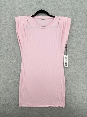 NWT St. Roche Echo Padded Shoulder T-Shirt Pink Mini Dress Size X-LARGE